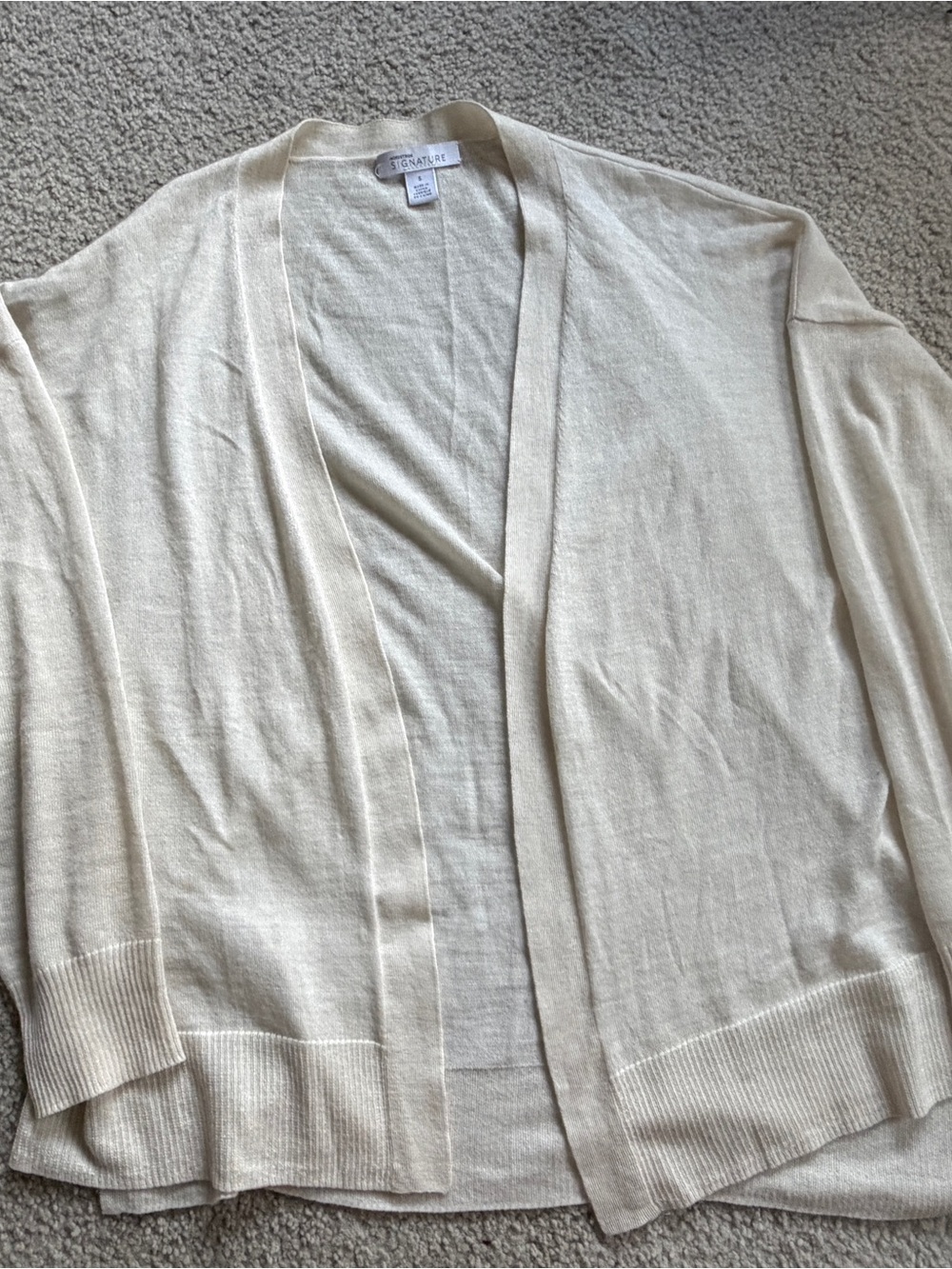 Signature Studio Ivory Open-Front Lightweight Cardigan cashmere and linen